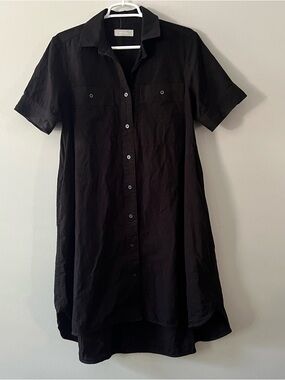 Everlane Women’s Black Cotton Short Sleeve Button Front Dress Size Small